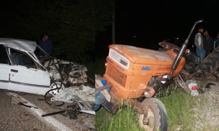 OTOMOBİL TRAKTÖRE ÇARPTI:3 YARALI