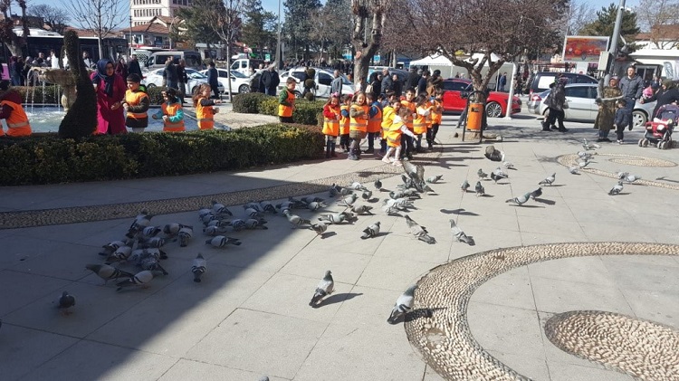 ANAOKULU MİNİKLERİ HAYVANLARI BESLEDİ